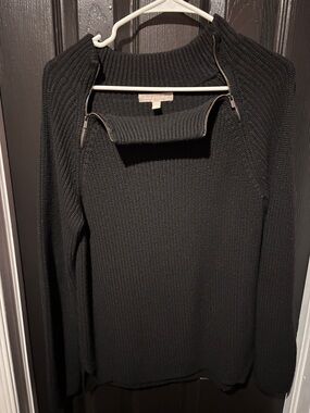 Banana Republic Black Ribbed Zip-Neck Sweater